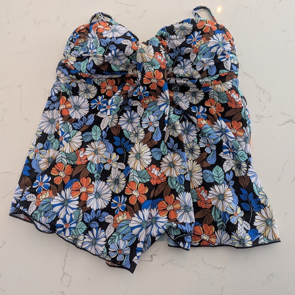 Floral Women's Swim Tankini Adjustable Straps Loose Fitting Draped Front